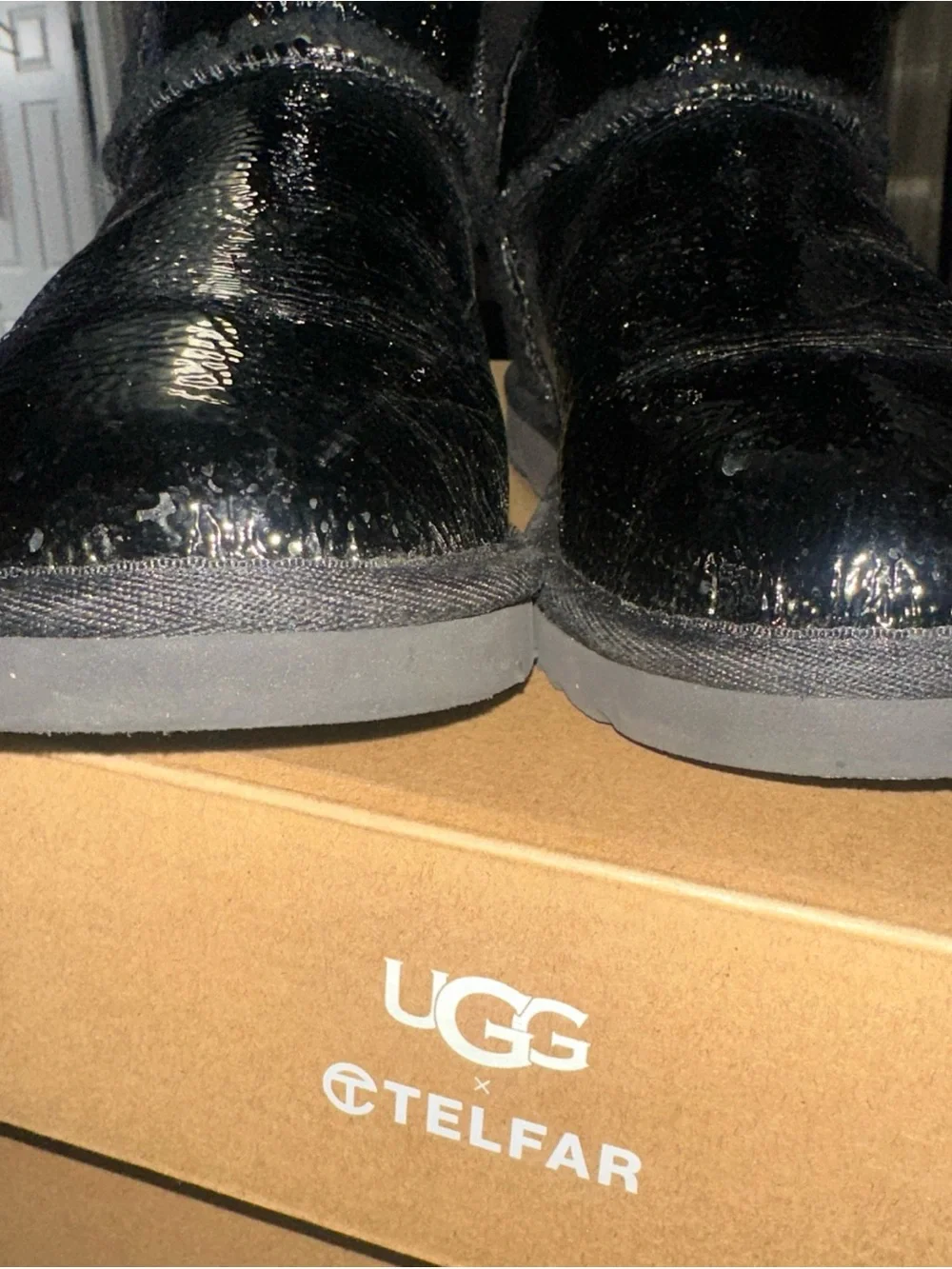 UGG/Telfar Black Patent Leather Boots
